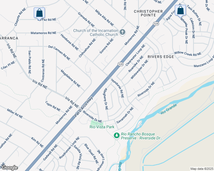map of restaurants, bars, coffee shops, grocery stores, and more near 1777 Allegheny Drive Northeast in Rio Rancho