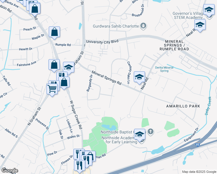 map of restaurants, bars, coffee shops, grocery stores, and more near 1612 Berry Miller Court in Charlotte