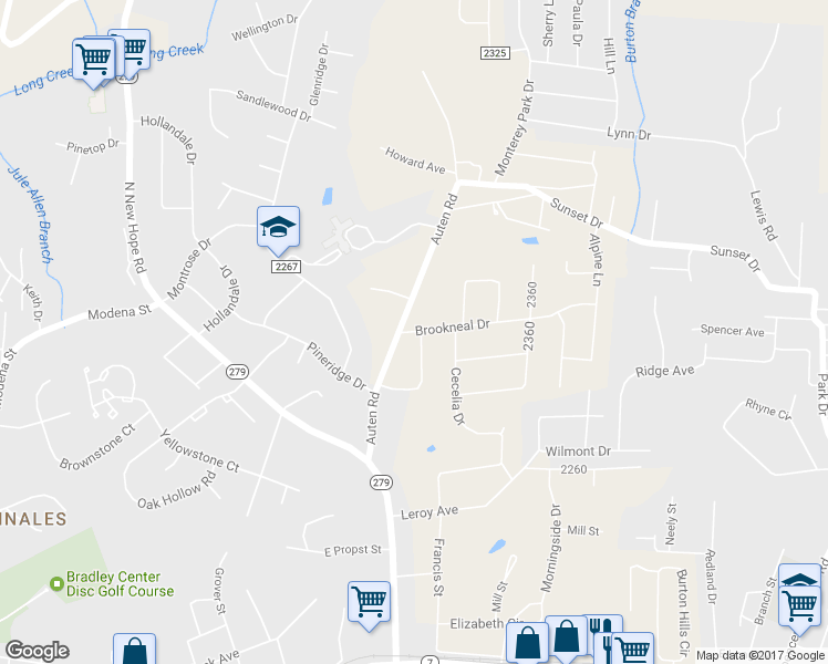 map of restaurants, bars, coffee shops, grocery stores, and more near 2005 Brookneal Drive in Gastonia