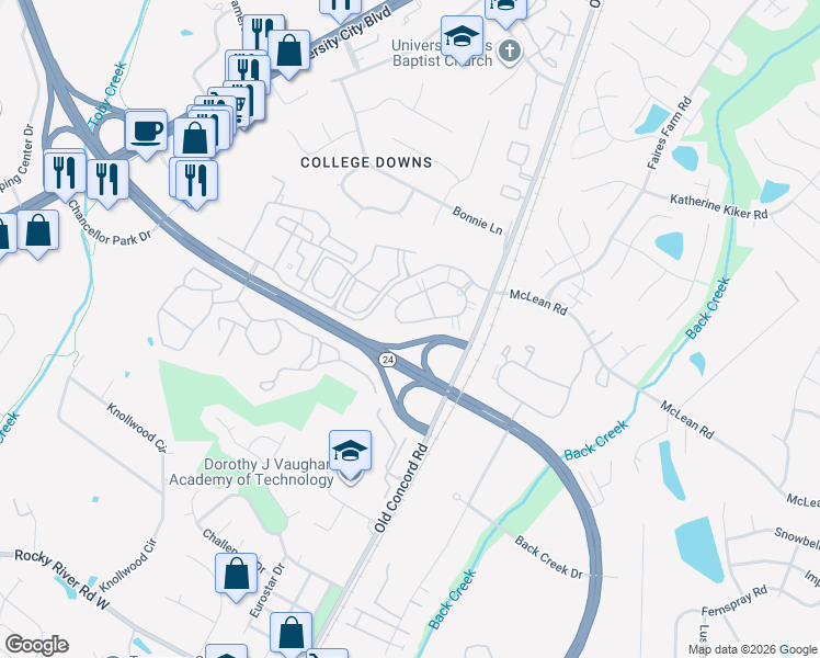 map of restaurants, bars, coffee shops, grocery stores, and more near 1516 Ivy Meadow Drive in Charlotte