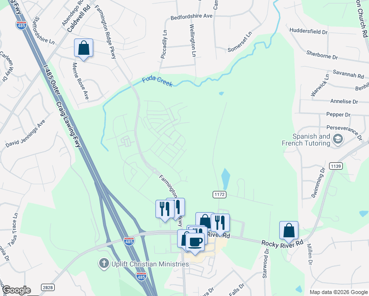 map of restaurants, bars, coffee shops, grocery stores, and more near 9083 Harwen Lane in Charlotte