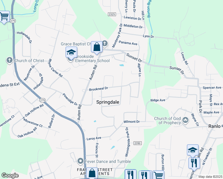 map of restaurants, bars, coffee shops, grocery stores, and more near 2137 Brookneal Drive in Gastonia