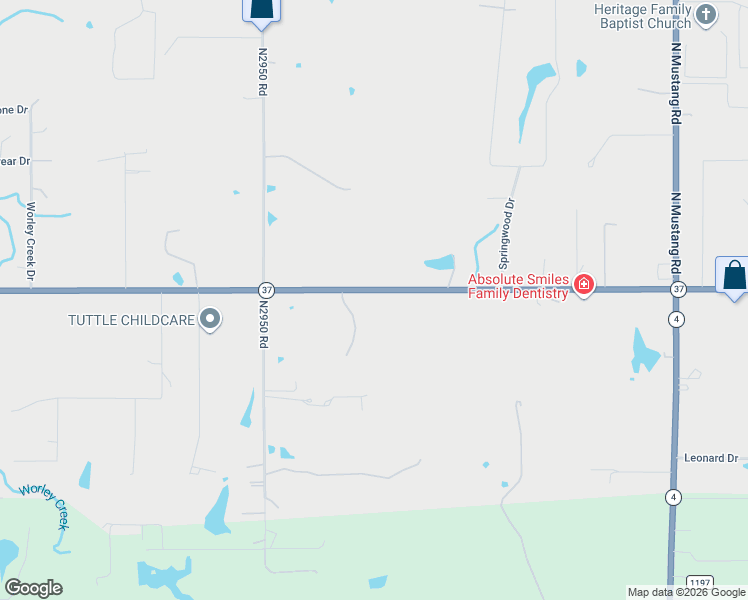 map of restaurants, bars, coffee shops, grocery stores, and more near 4405-4407 Oklahoma 37 in Tuttle
