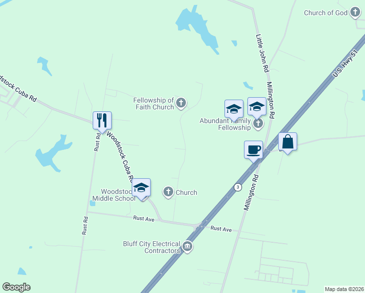 map of restaurants, bars, coffee shops, grocery stores, and more near 6016 Hamlet Road in Millington