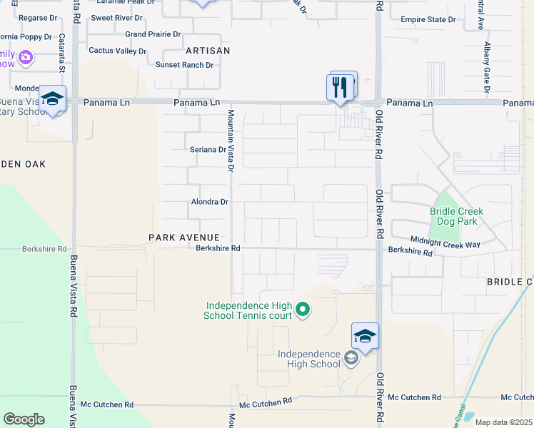 map of restaurants, bars, coffee shops, grocery stores, and more near 10218 Golden Square Avenue in Bakersfield