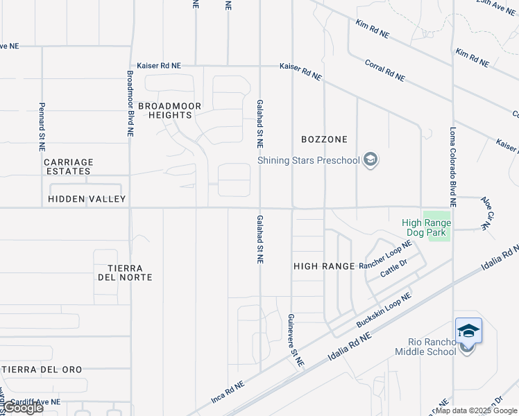 map of restaurants, bars, coffee shops, grocery stores, and more near Galahad Street Northeast in Rio Rancho