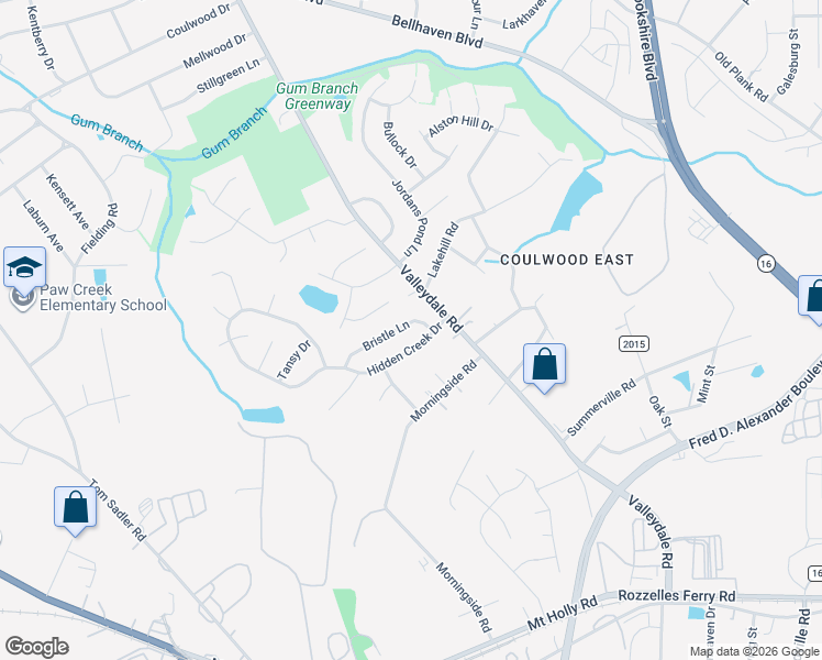 map of restaurants, bars, coffee shops, grocery stores, and more near 6940 Hidden Creek Drive in Charlotte