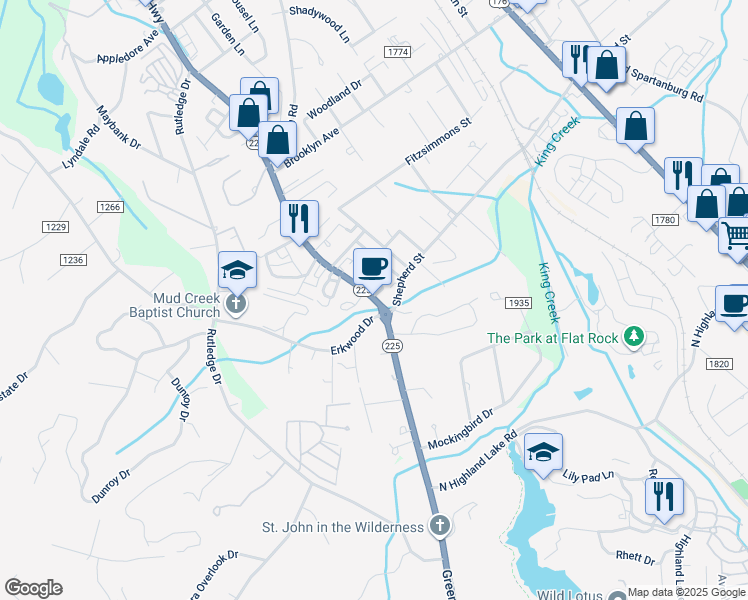 map of restaurants, bars, coffee shops, grocery stores, and more near 1529 Greenville Highway in Hendersonville