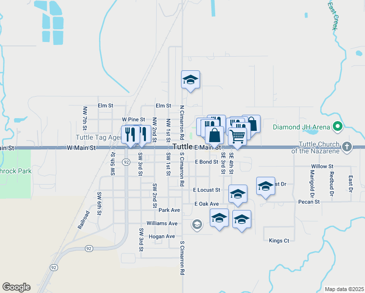 map of restaurants, bars, coffee shops, grocery stores, and more near in Tuttle