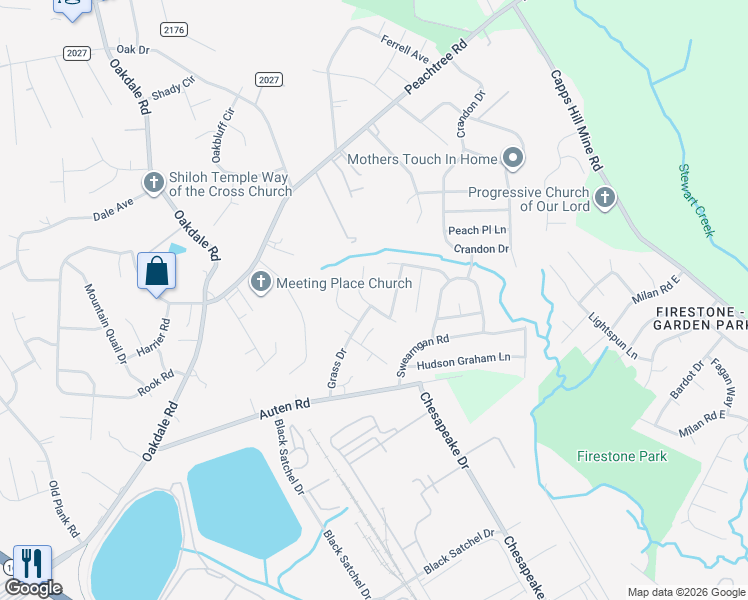 map of restaurants, bars, coffee shops, grocery stores, and more near 1403 Long Grass Court in Charlotte
