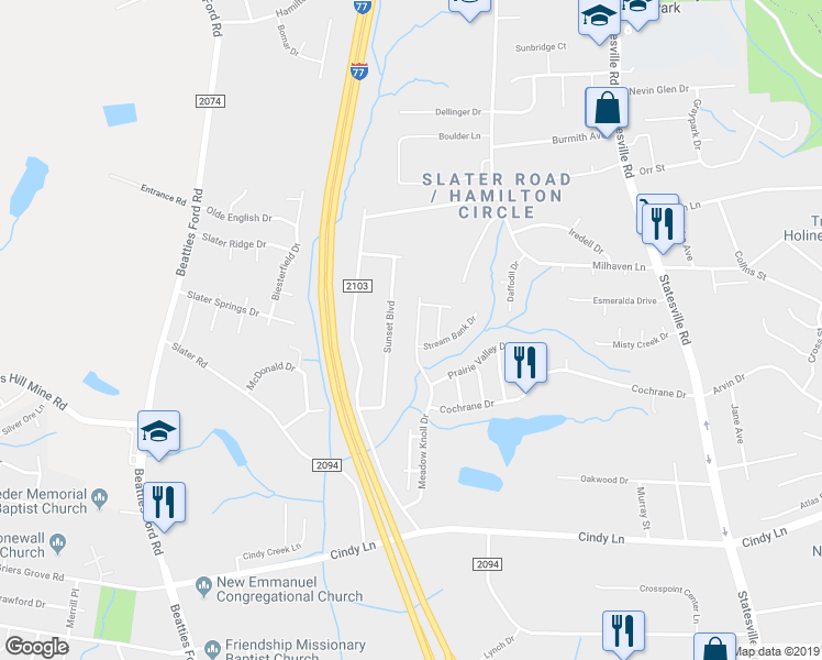 map of restaurants, bars, coffee shops, grocery stores, and more near in Charlotte