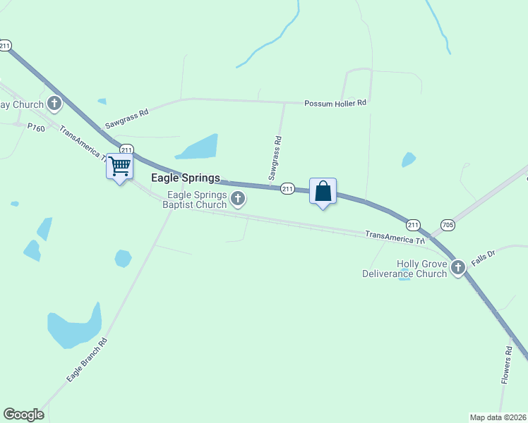 map of restaurants, bars, coffee shops, grocery stores, and more near 400 Eagle Springs Road in Moore