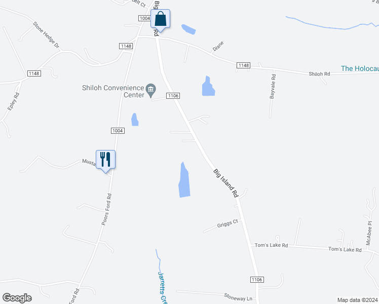 map of restaurants, bars, coffee shops, grocery stores, and more near 518 Big Island Road in Forest City