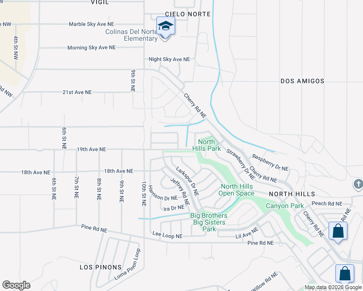 map of restaurants, bars, coffee shops, grocery stores, and more near 1333 Bellflower Drive Northeast in Rio Rancho