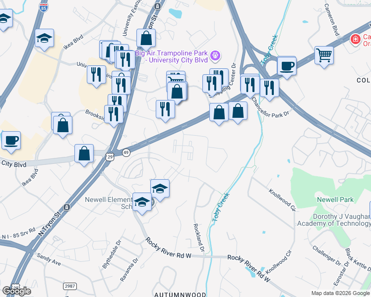 map of restaurants, bars, coffee shops, grocery stores, and more near in Charlotte