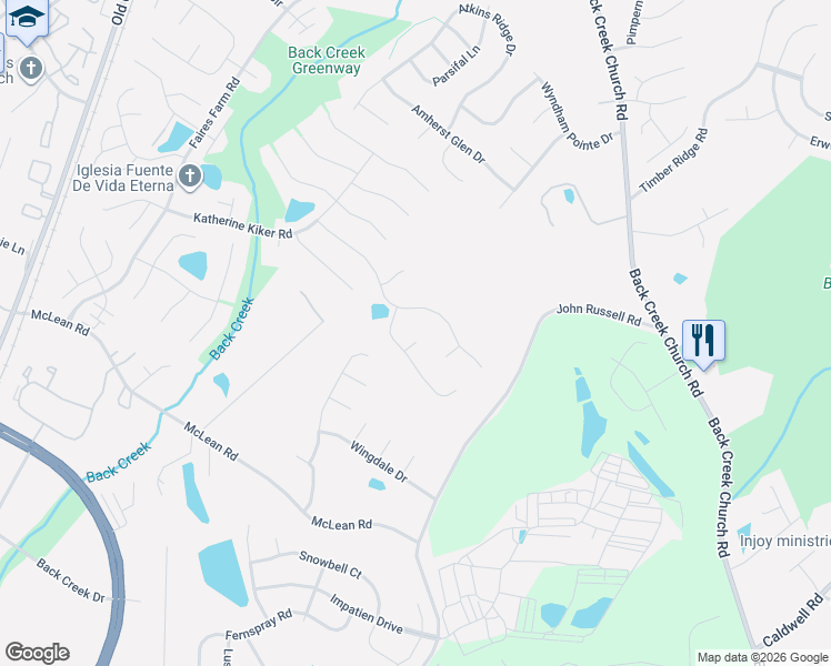 map of restaurants, bars, coffee shops, grocery stores, and more near 9205 Christina Marie Court in Charlotte