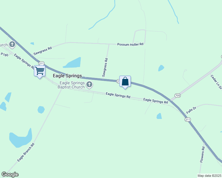 map of restaurants, bars, coffee shops, grocery stores, and more near 364 Eagle Springs Road in Eagle Springs