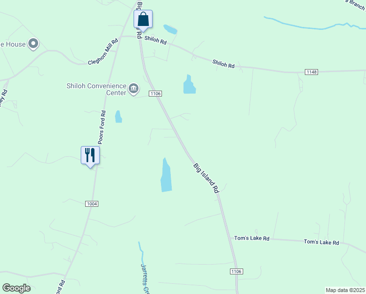 map of restaurants, bars, coffee shops, grocery stores, and more near 518 Big Island Road in Forest City