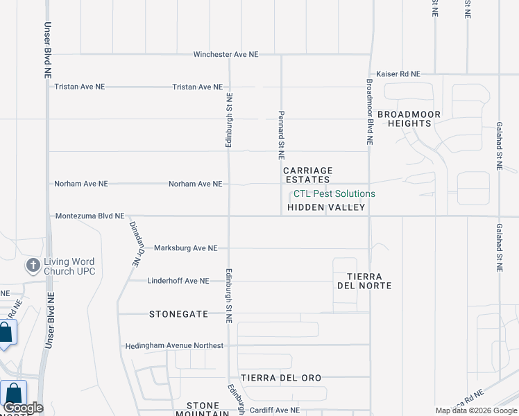 map of restaurants, bars, coffee shops, grocery stores, and more near 2600 Montezuma Boulevard Northeast in Rio Rancho