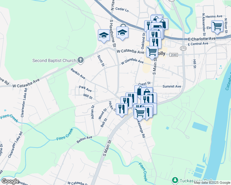 map of restaurants, bars, coffee shops, grocery stores, and more near Rankin Avenue in Mount Holly