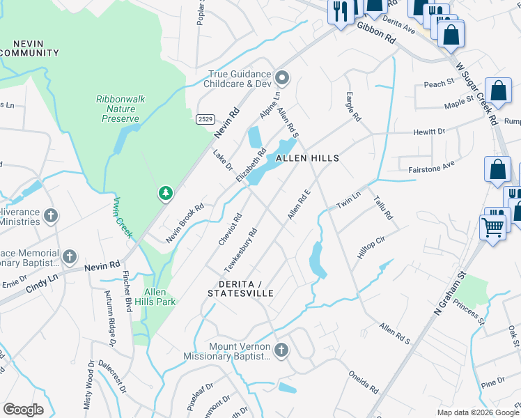 map of restaurants, bars, coffee shops, grocery stores, and more near in Charlotte