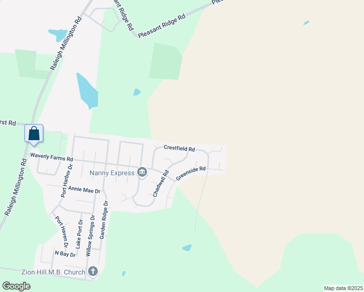 map of restaurants, bars, coffee shops, grocery stores, and more near 4708 Crestfield Road in Millington