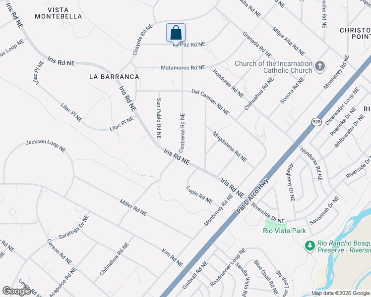 map of restaurants, bars, coffee shops, grocery stores, and more near 6231 Iris Road Northeast in Rio Rancho