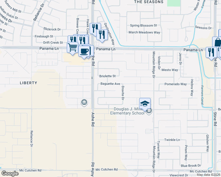 map of restaurants, bars, coffee shops, grocery stores, and more near 6206 Ocean Jasper Drive in Bakersfield