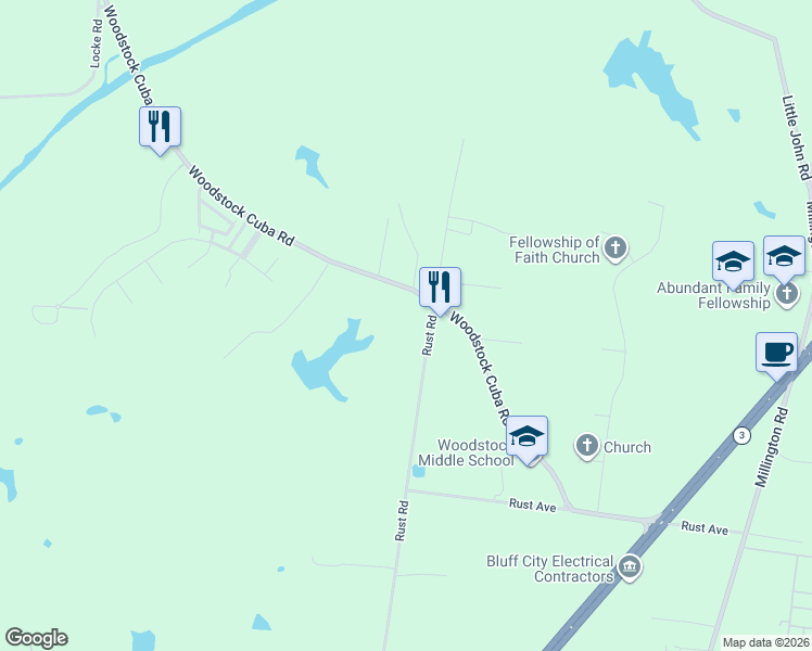 map of restaurants, bars, coffee shops, grocery stores, and more near 6001-6177 Rust Road in Memphis