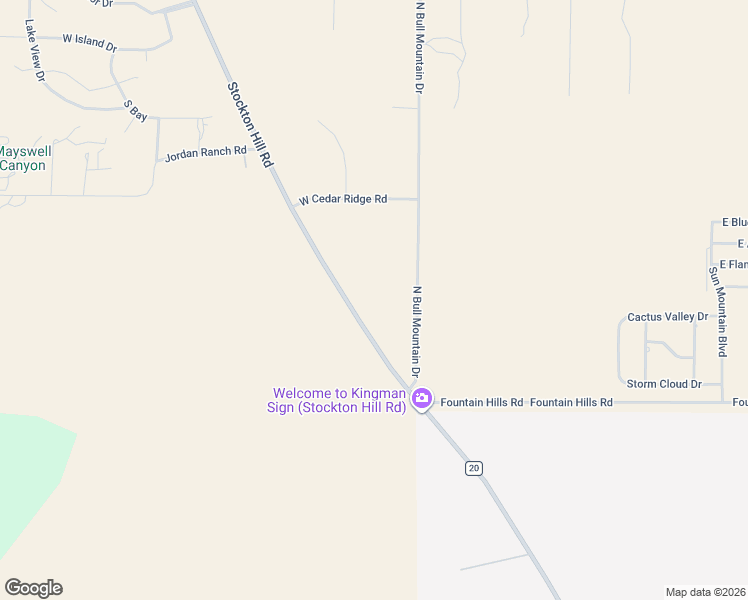 map of restaurants, bars, coffee shops, grocery stores, and more near 5601 North Bull Mountain Drive in Kingman