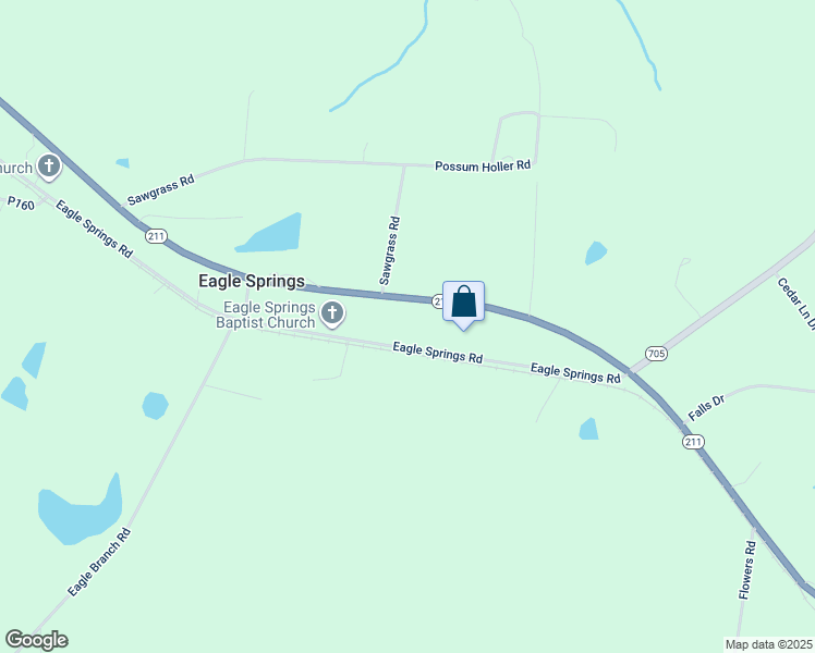 map of restaurants, bars, coffee shops, grocery stores, and more near 364 Eagle Springs Road in Eagle Springs