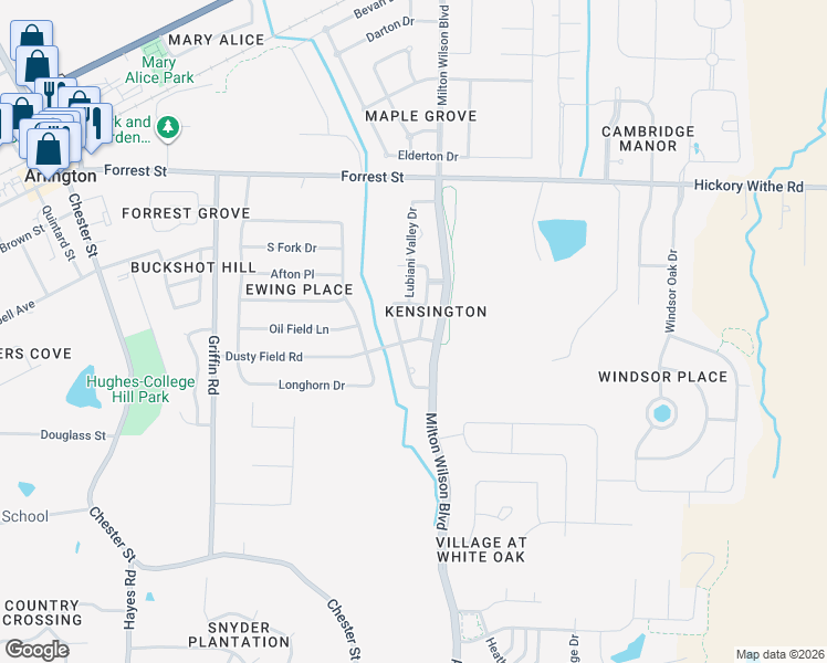 map of restaurants, bars, coffee shops, grocery stores, and more near 12439 Warren Ridge Lane in Arlington