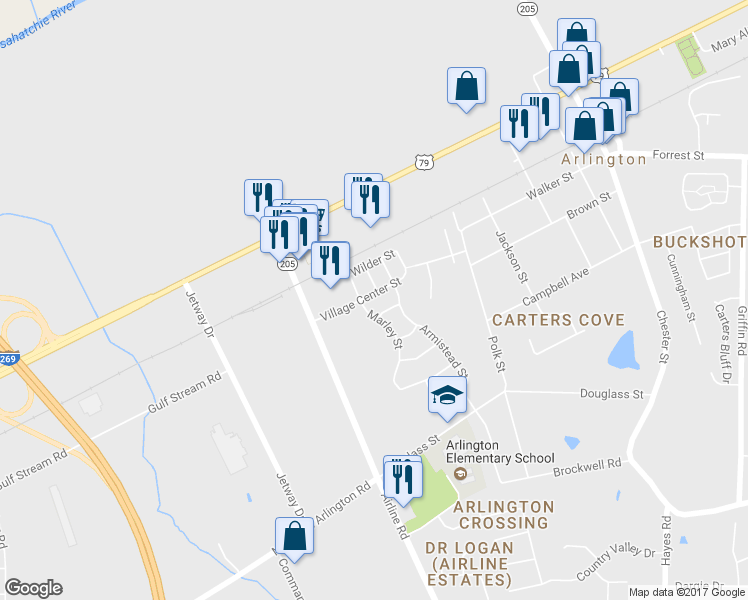 map of restaurants, bars, coffee shops, grocery stores, and more near 11745 Village Center Street in Arlington