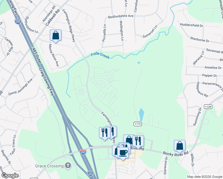 map of restaurants, bars, coffee shops, grocery stores, and more near 8613 Piccadily Lane in Harrisburg
