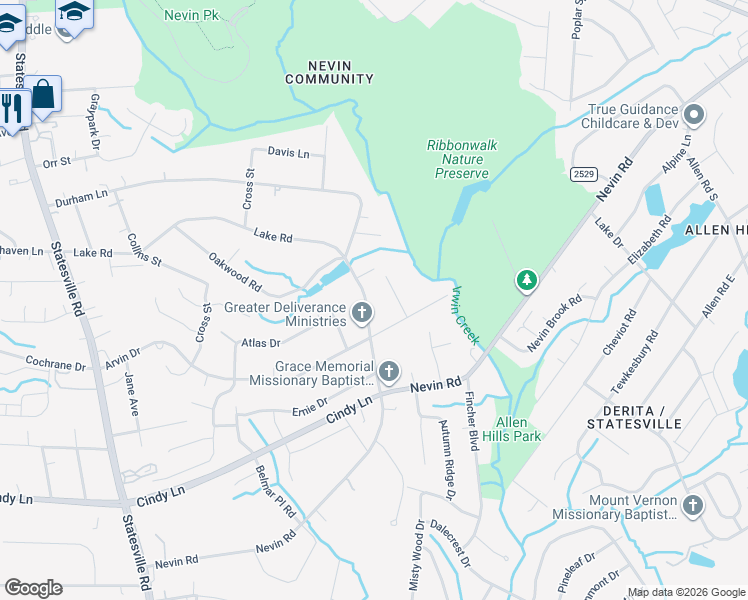 map of restaurants, bars, coffee shops, grocery stores, and more near in Charlotte