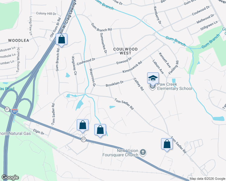 map of restaurants, bars, coffee shops, grocery stores, and more near 216 Brooklain Drive in Charlotte