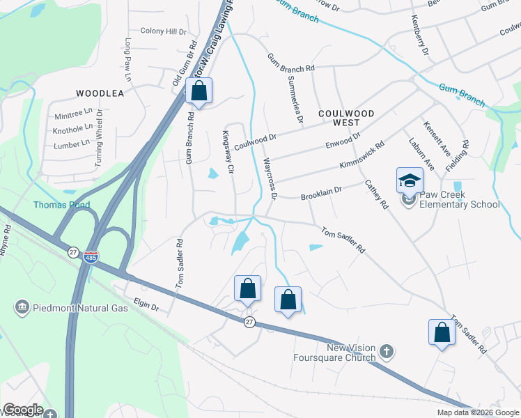 map of restaurants, bars, coffee shops, grocery stores, and more near 408 Waycross Drive in Charlotte