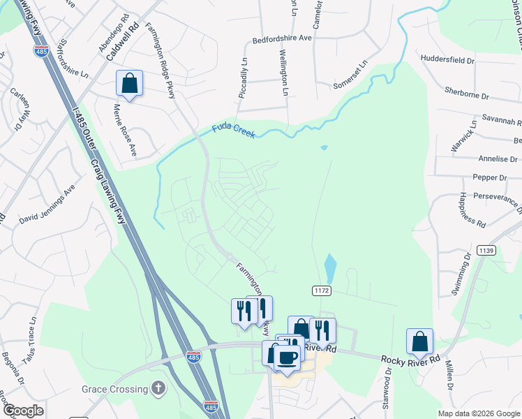 map of restaurants, bars, coffee shops, grocery stores, and more near 8613 Piccadily Lane in Harrisburg