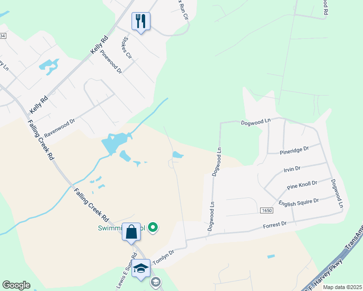 map of restaurants, bars, coffee shops, grocery stores, and more near 2453 Trails End Drive in Kinston