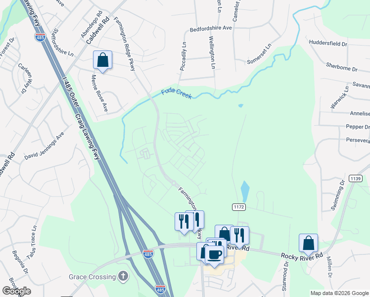 map of restaurants, bars, coffee shops, grocery stores, and more near 8613 Piccadily Lane in Harrisburg