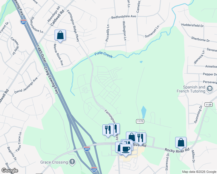 map of restaurants, bars, coffee shops, grocery stores, and more near 8613 Piccadily Lane in Harrisburg