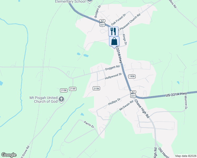 map of restaurants, bars, coffee shops, grocery stores, and more near 110 J E Morrow Street in Forest City