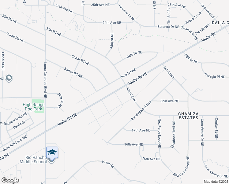 map of restaurants, bars, coffee shops, grocery stores, and more near Idalia Road in Rio Rancho