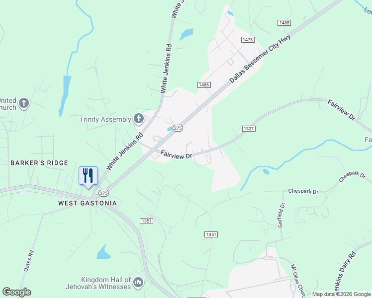 map of restaurants, bars, coffee shops, grocery stores, and more near 117 Stiles Drive in Gastonia