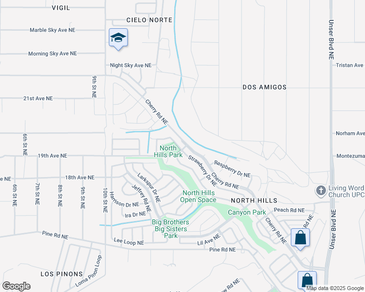 map of restaurants, bars, coffee shops, grocery stores, and more near 1900 Strawberry Drive Northeast in Rio Rancho