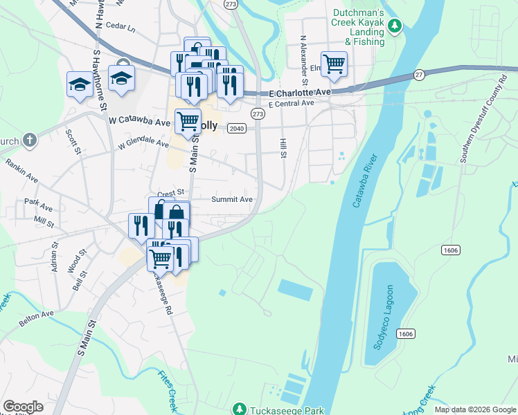 map of restaurants, bars, coffee shops, grocery stores, and more near 423 Highland Street in Mount Holly
