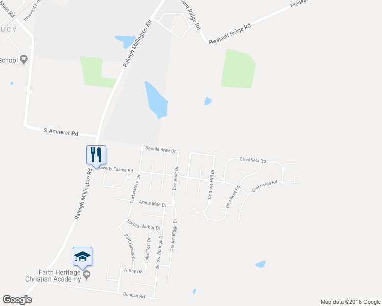 map of restaurants, bars, coffee shops, grocery stores, and more near 3653 Columbia Woods Lane in Millington