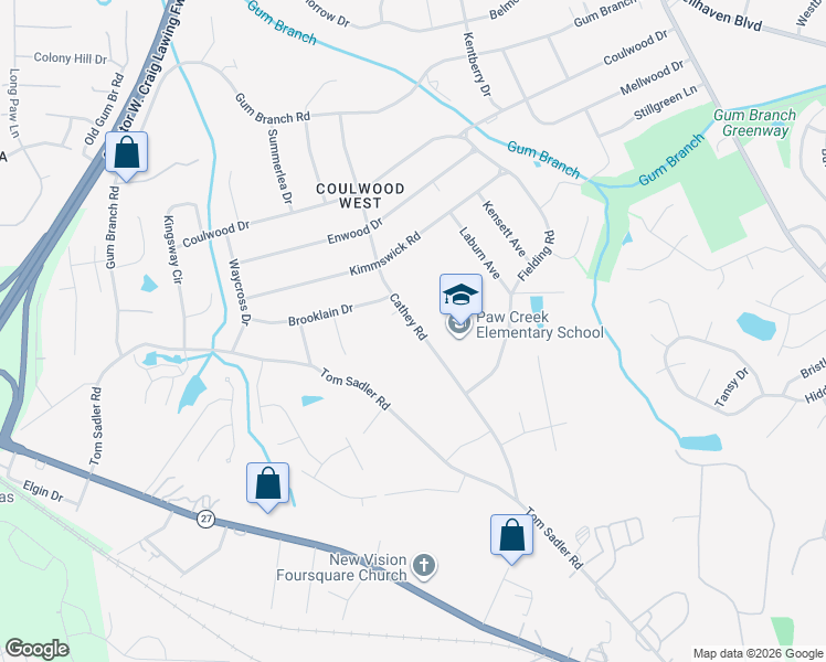 map of restaurants, bars, coffee shops, grocery stores, and more near 1300 Cathey Road in Charlotte