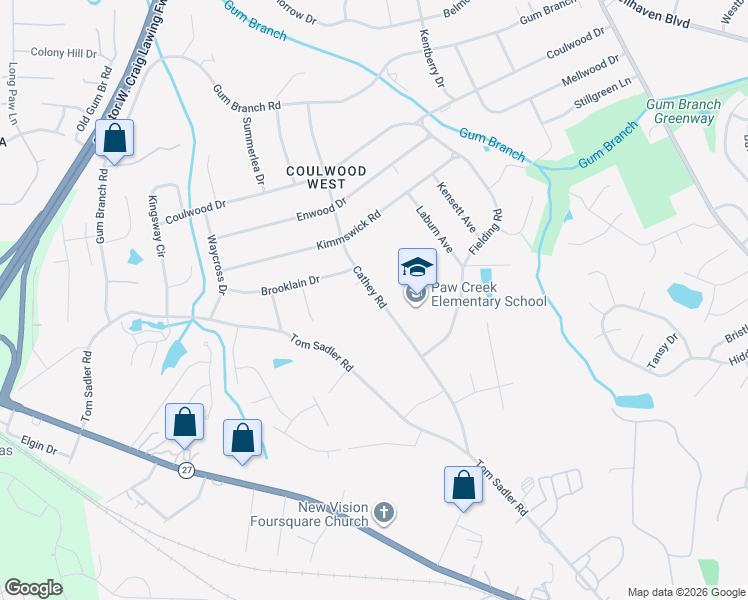 map of restaurants, bars, coffee shops, grocery stores, and more near 1300 Cathey Road in Charlotte