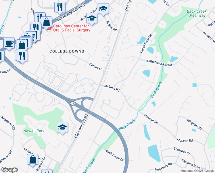 map of restaurants, bars, coffee shops, grocery stores, and more near in Charlotte